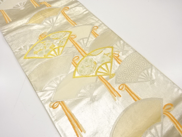 JAPANESE KIMONO / ANTIQUE FUKURO OBI / SILK / WOVEN FOLDING FAN PATTERN